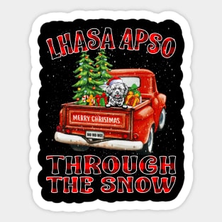 Christmas Lhasa Apso Through The Snow Dog Santa Truck Tree Sticker